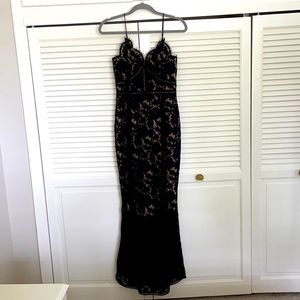 Black lace floor length evening dress